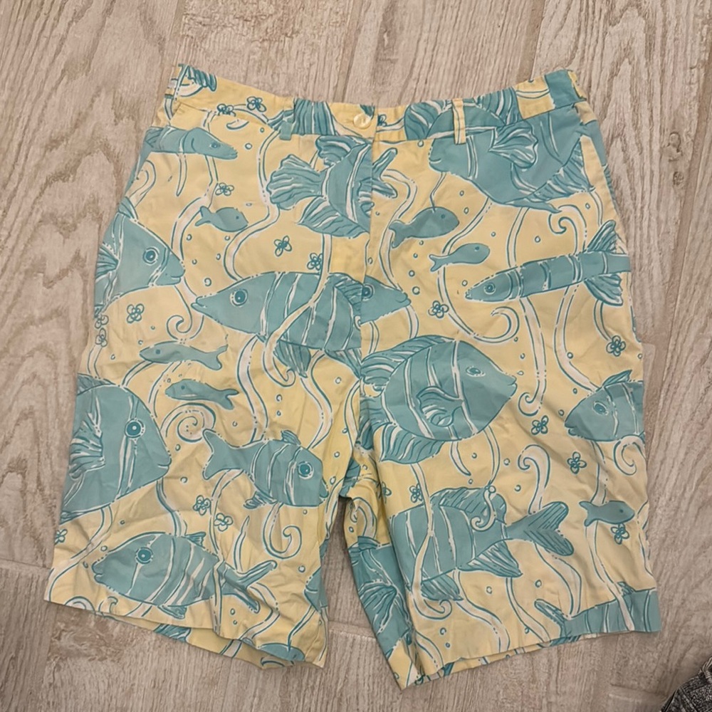 Lilly Pulitzer Fish Print Shorts in Yellow and Teal